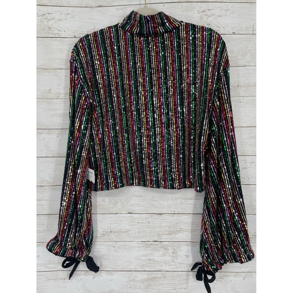 Free People Midnight City Rainbow Combo Sequin Mock Neck Top Size S NWT - Picture 5 of 12